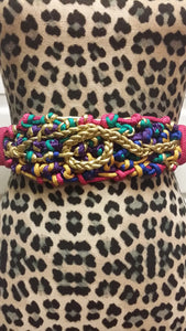 Fuschia Braided Obi Belt with Gold